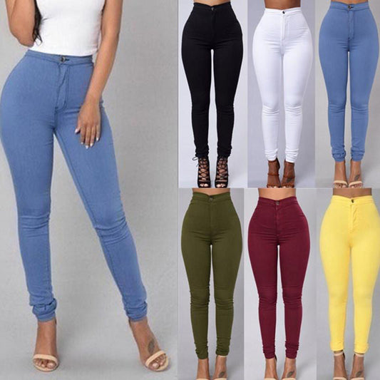 Lässige Hosen für Frauen hohe Taille Stretch Slim Hose Skinny Candy Farbe Jeans